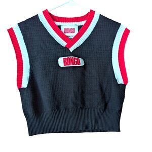 BONGO Forever 21 Women's Black Knit Vest with Red and White Accents Sz S